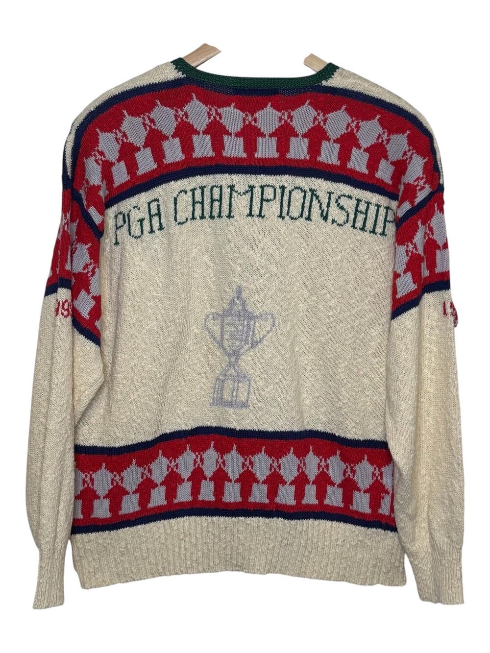 1999 PGA Championship Red Handcrafted Linen Cotton Vintage Golf Cardigan Sweater